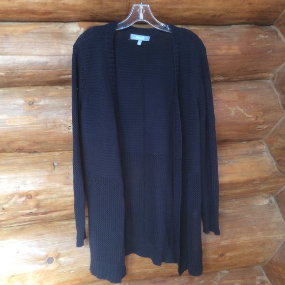 Marled Open Front Blue Ribbed/Open Weave Long Line Knit Cardigan Size Large - Picture 1 of 5